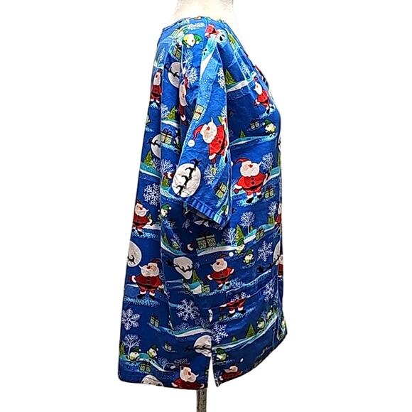 Scrub H.Q. Unisex Christmas V-Neck Short Sleeve Top Santa Elves Gifts Size L - Picture 7 of 11